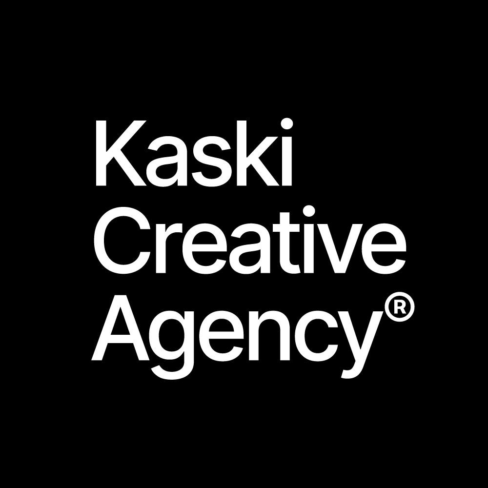 Kaski Creative Agency logo valkoisella mustassa laatikossa