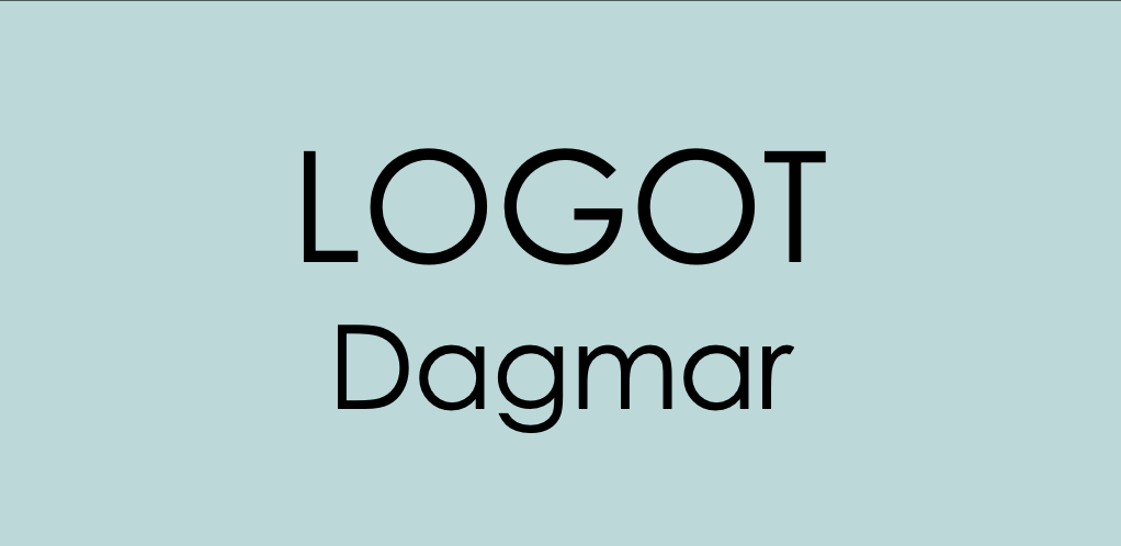 Logot Dagmar mustalla tekstillä vedenvihreällä pohjalla